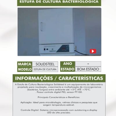CA 25 – ESTUFA DE CULTURA BACTERIOLOGICA SOLID STEEL