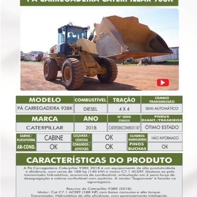 DE 002 – PÁ CARREGADEIRA CATERPILLAR 938 K
