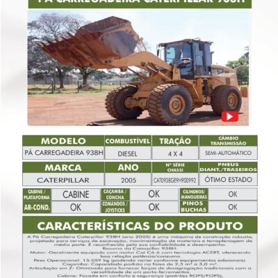DE 007 – PÁ CARREGADEIRA CATERPILLAR 938 H