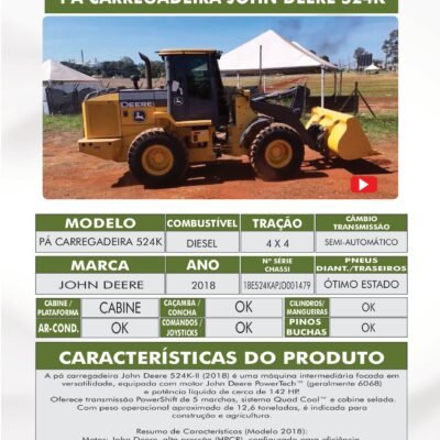 DE 008 – PÁ CARREGADEIRA JOHN DEERE 524 K