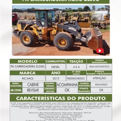 DE 013 – PÁ CARREGADEIRA XCMG ZL50G