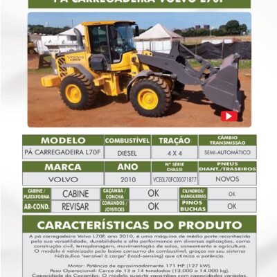 DE 015 – PÁ CARREGADEIRA VOLVO L70F