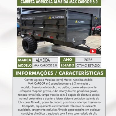 DT 17 – CARRETA AGRÍCOLA METÁLICA ALMEIDA MAX CARGOR 6.0