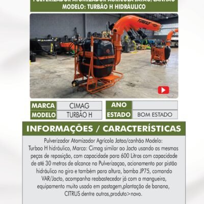 DT 39 – PULVERIZADOR ATOMIZADOR AGRÍCOLA JATAO/CANHAO CIMAG
