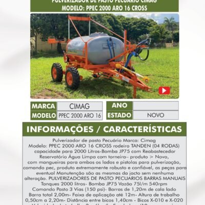 DT 62 – PULVERIZADOR DE PASTO CIMAG PPEC 2000 ARO 16 CROSS